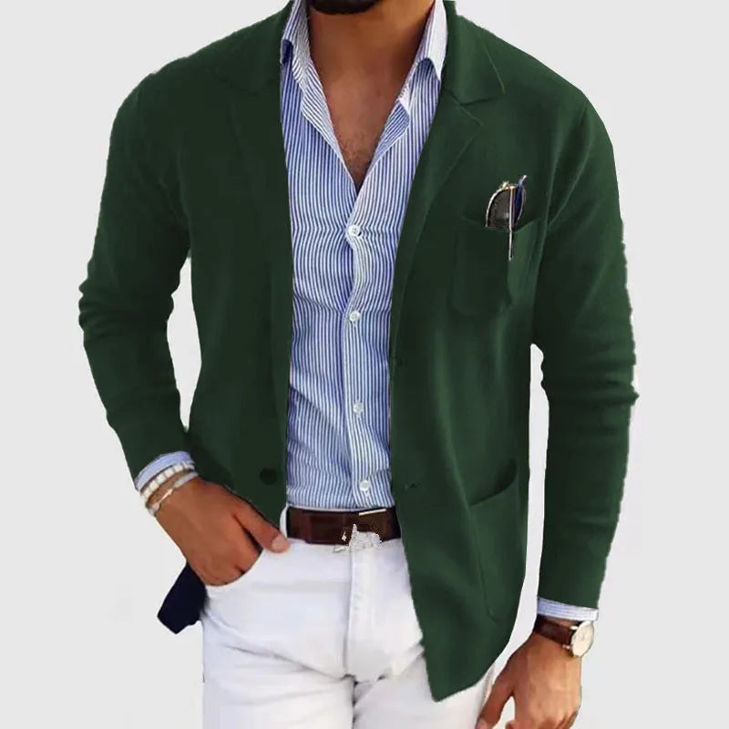 Męska marynarka casual z dzianiny, elegancki styl smart casual, jednorzędowa