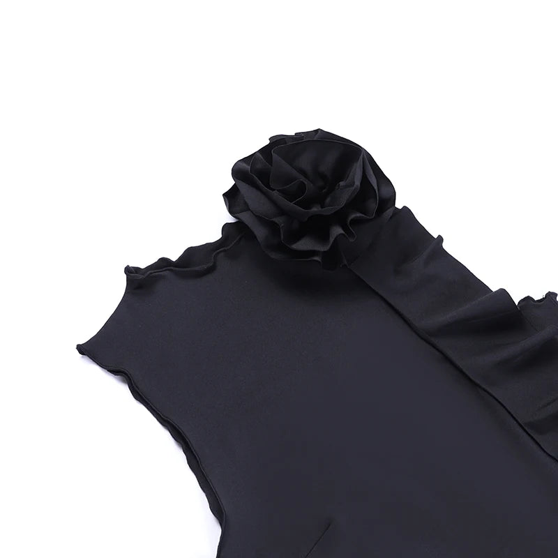 Elegancki Damski Zestaw z Crop Topem i Spódnicą Mini z Kwiatowymi Aplikacjami