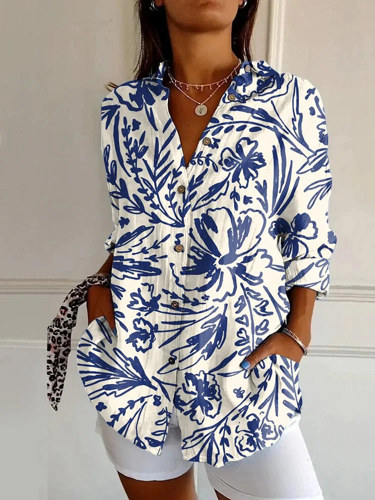 Damska koszula z długim rękawem i kwiatowym wzorem – luźna bluzka w stylu boho