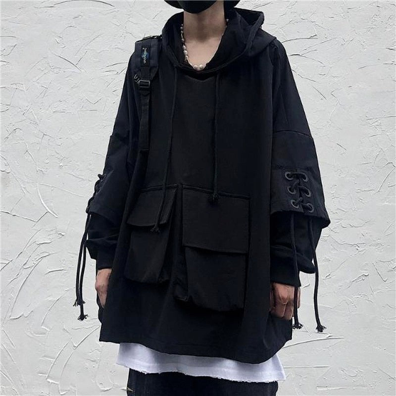 Męska Oversize Bluza z Kapturem i Wiązaniami