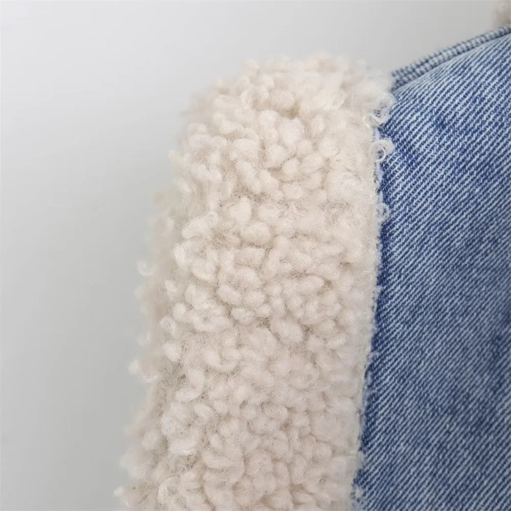 Damska kamizelka jeansowa z futrzanym ociepleniem