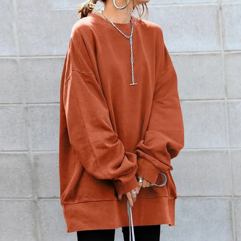 Damska bluza oversize z okrągłym dekoltem, styl streetwear, basic casual