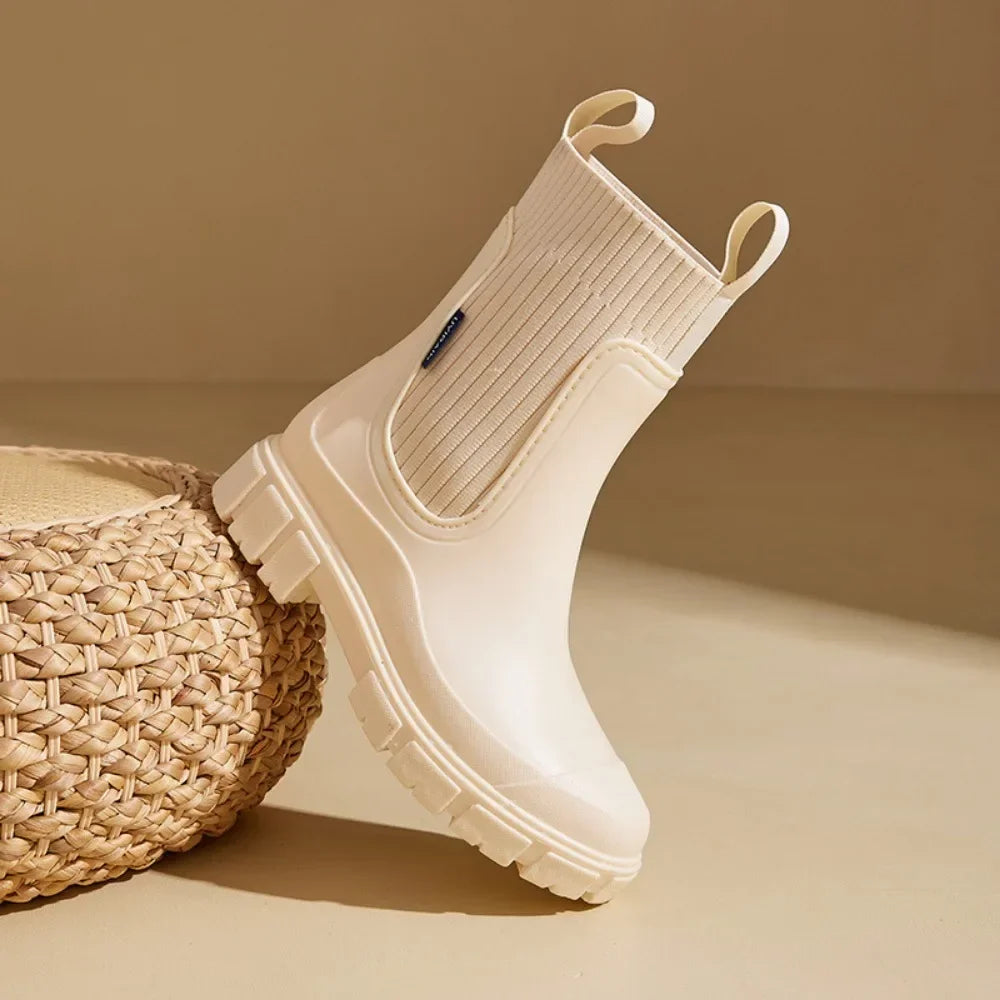 Damskie kalosze krótkie z elastyczną cholewką – wodoodporne botki na deszcz