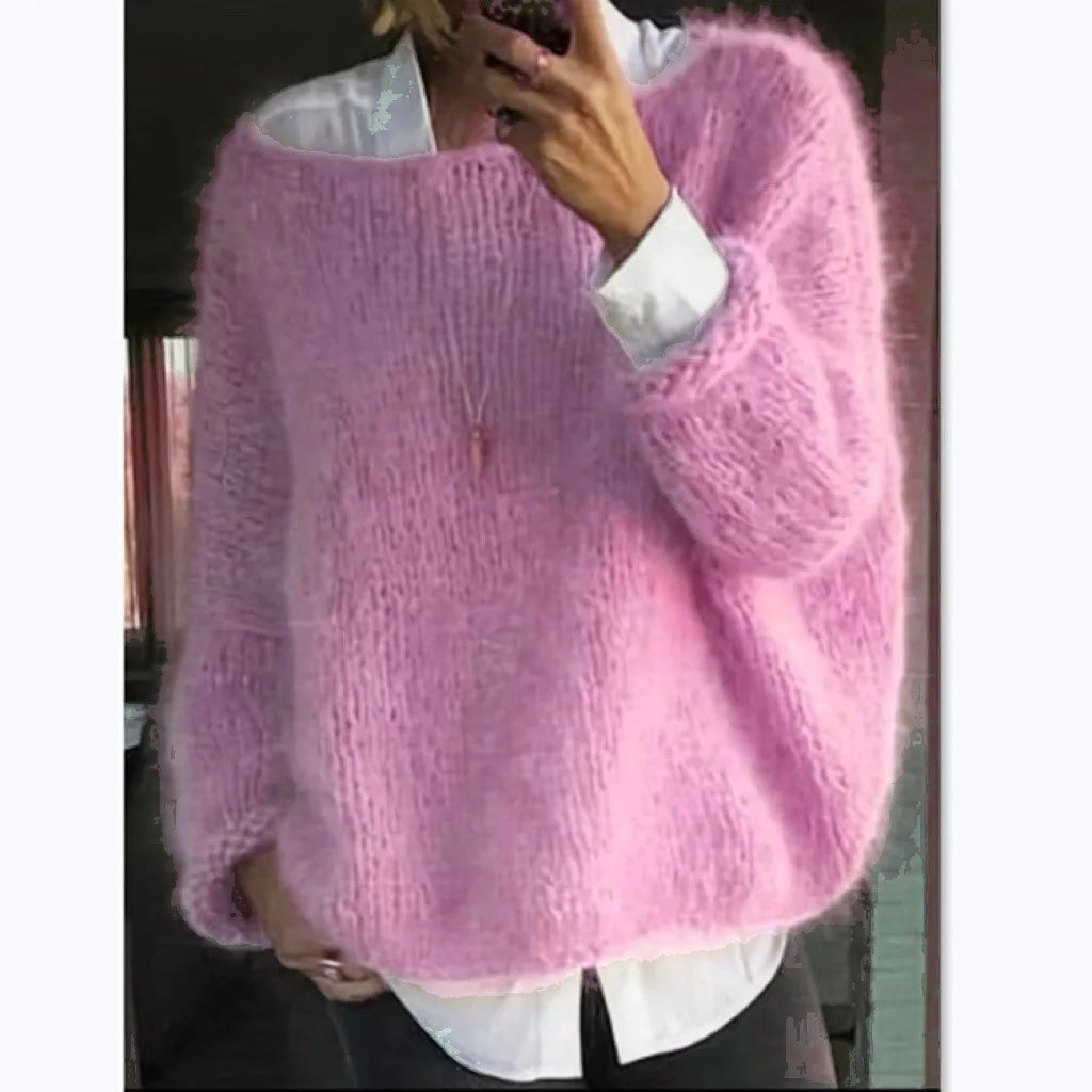 Damski puszysty sweter oversize z szerokim dekoltem – wygoda i styl na chłodne dni