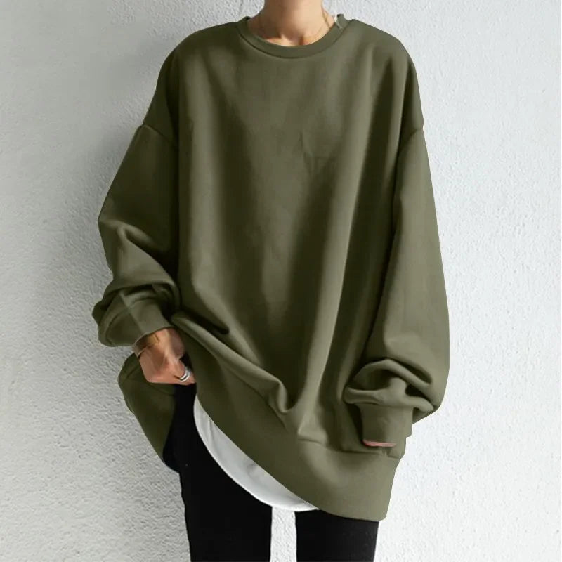 Damska bluza oversize z okrągłym dekoltem, styl streetwear, basic casual