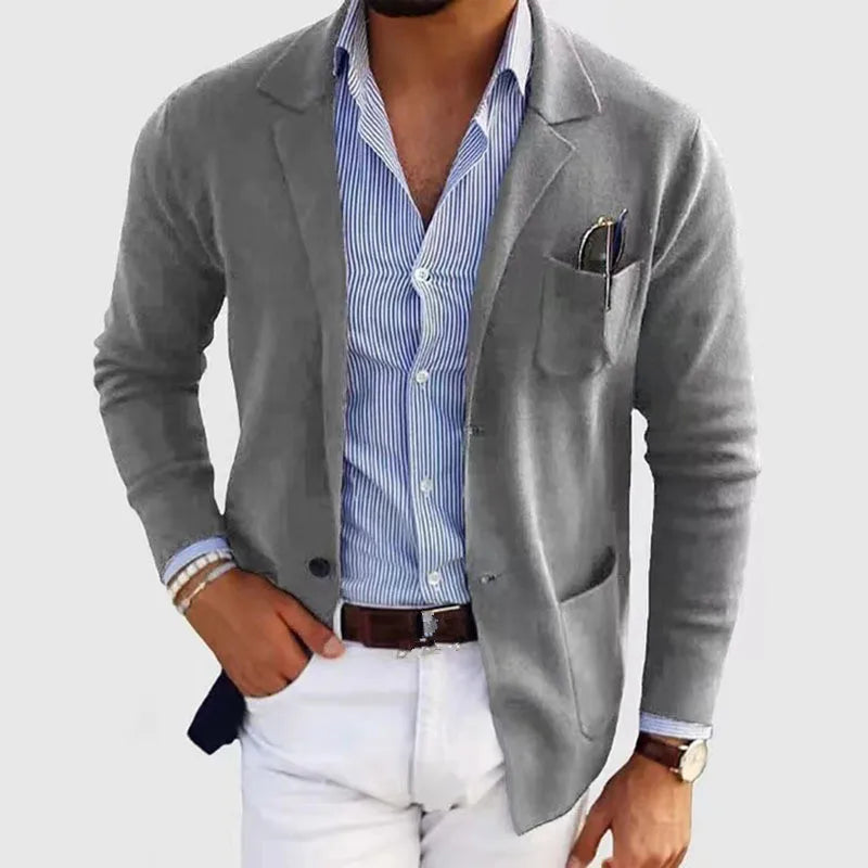 Męska marynarka casual z dzianiny, elegancki styl smart casual, jednorzędowa