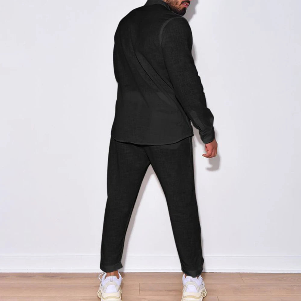 Męski Lniany Zestaw: Koszula i Spodnie