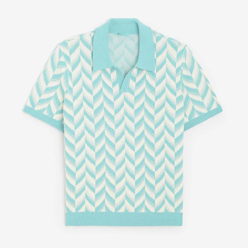 Męska Koszulka Polo Retro z Geometrycznym Wzorem i Krótkim Rękawem