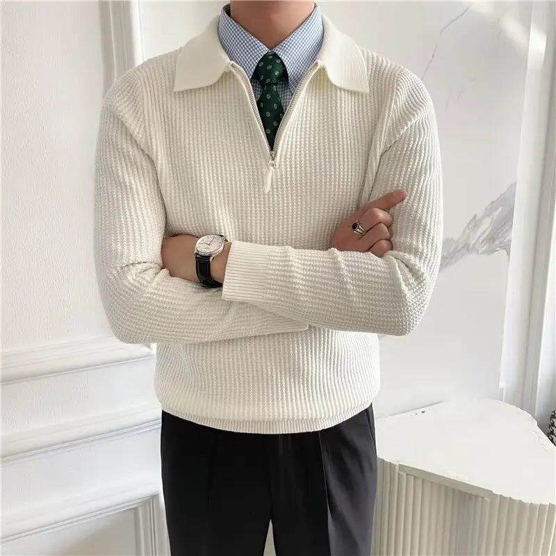 Męski sweter z kołnierzykiem i zamkiem – dzianinowy golf z długim rękawem