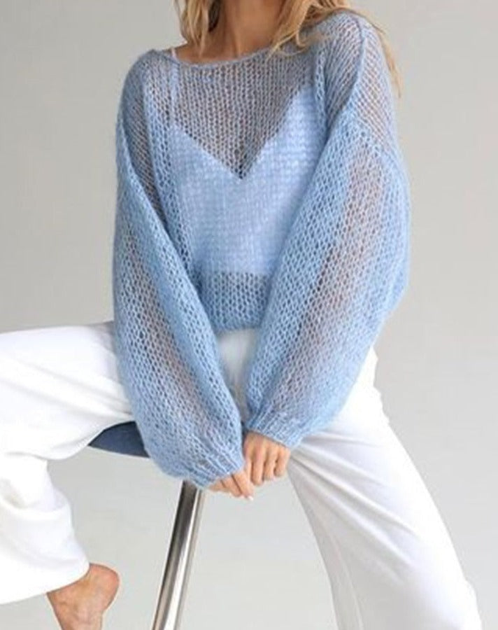 Damski ażurowy prześwitujący sweter oversize
