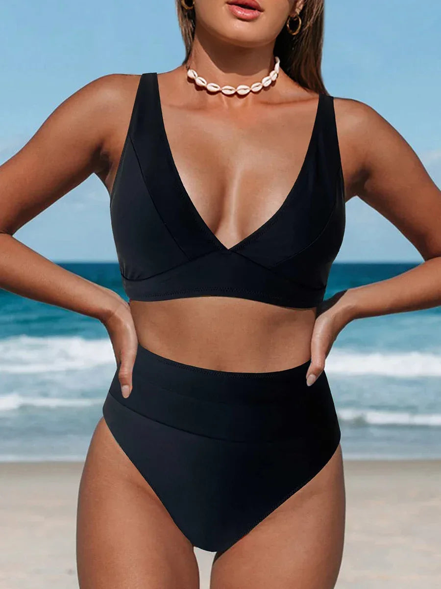 Bikini z wysokim stanem i kolorowym wzorem