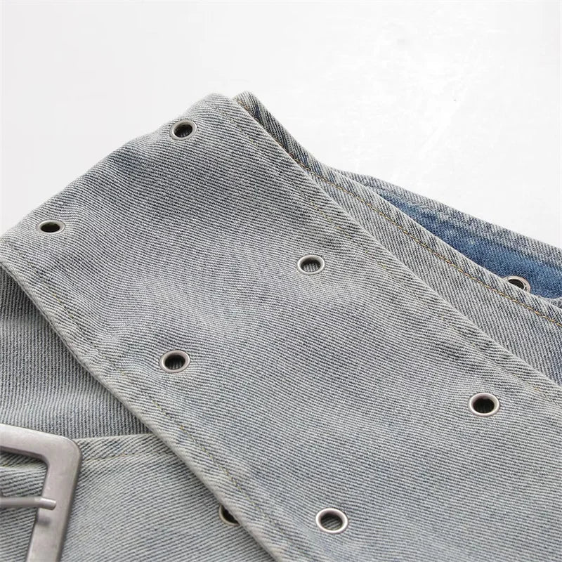 Modna Spódnica Jeansowa z Krzyżowanymi Pasami