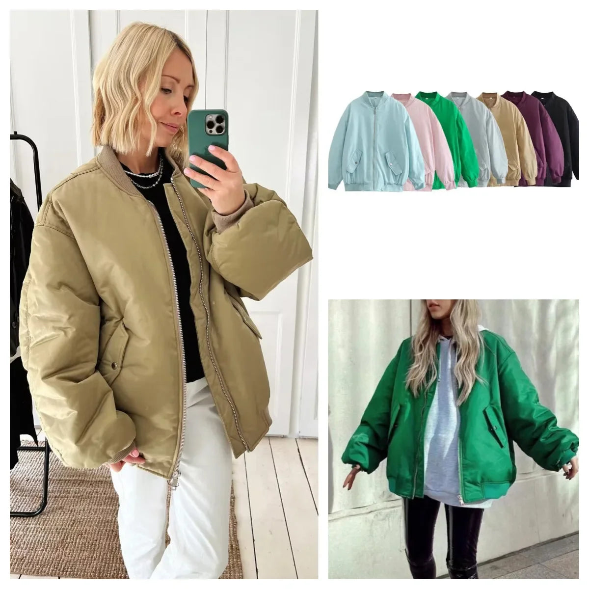 Damska oversize pikowana kurtka bomberka