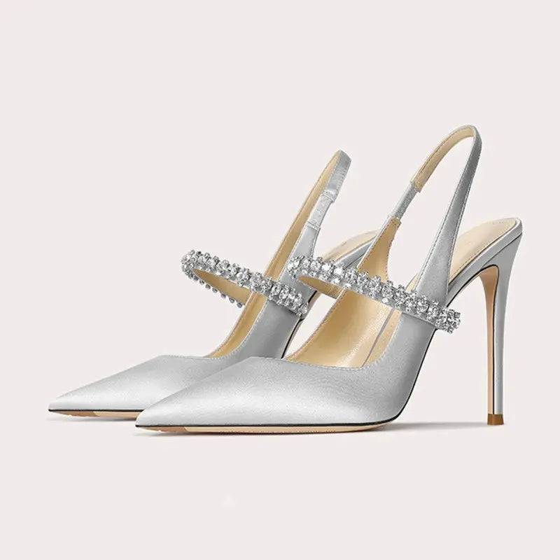 Damskie Szpilki Slingback z Kryształowym Paskiem – Eleganckie Czółenka na Wesele i Wieczór