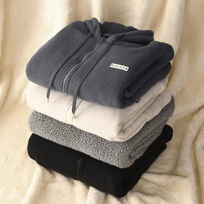 Męska gruba bluza polarowa z kapturem i podszewką – miękka, ciepła i wygodna