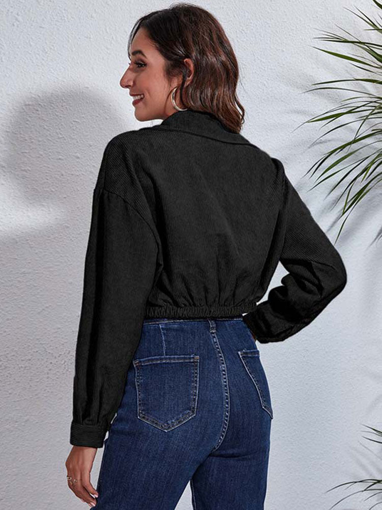 Damska kurtka sztruksowa w stylu crop top