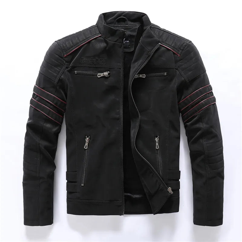 Kurtka męska casual z ociepleniem, styl motocyklowy, zapinana na zamek
