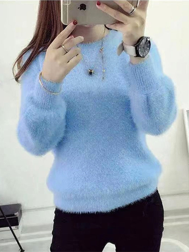 Damski puszysty sweter z długimi rękawami