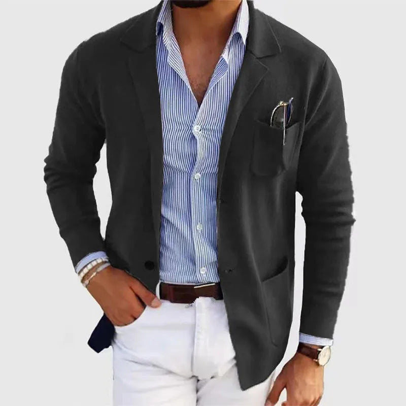 Męska marynarka casual z dzianiny, elegancki styl smart casual, jednorzędowa