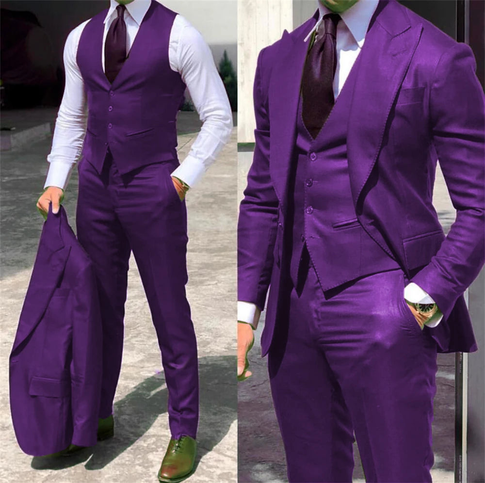Męski garnitur trzyczęściowy slim fit – elegancki komplet z marynarką, kamizelką i spodniami