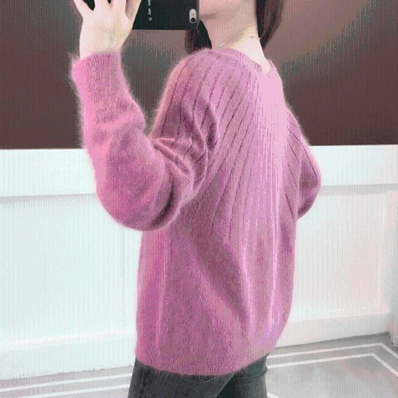 Damski sweter kaszmirowy miękki oversize elegancki pulower prążkowany