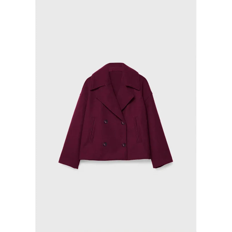 Damski krótki płaszcz dwurzędowy, oversize, styl miejski i elegancki