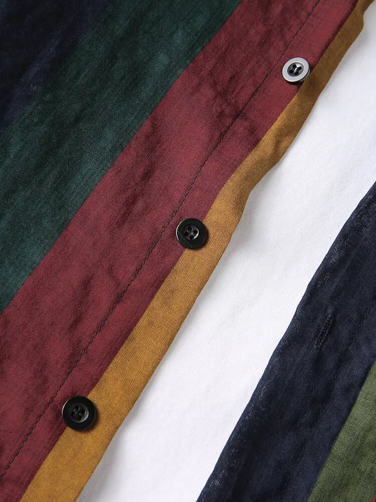 Męska Bawełniana Koszula w Kolorowe Paski