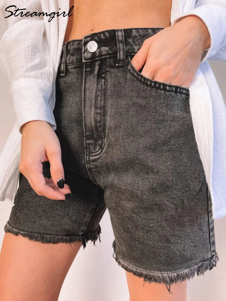 Damskie Szorty Jeansowe z Wysokim Stanem