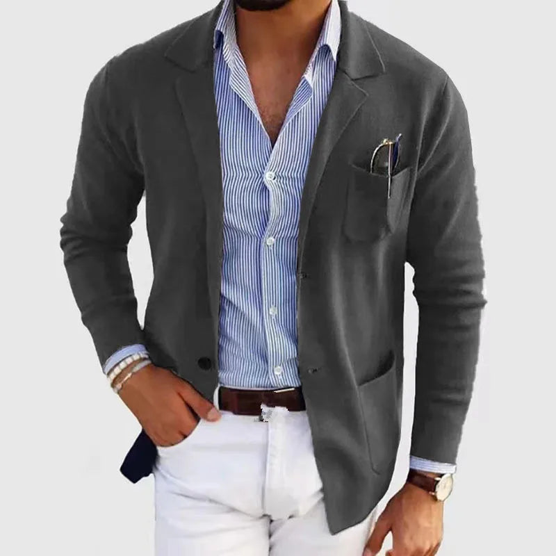 Męska marynarka casual z dzianiny, elegancki styl smart casual, jednorzędowa