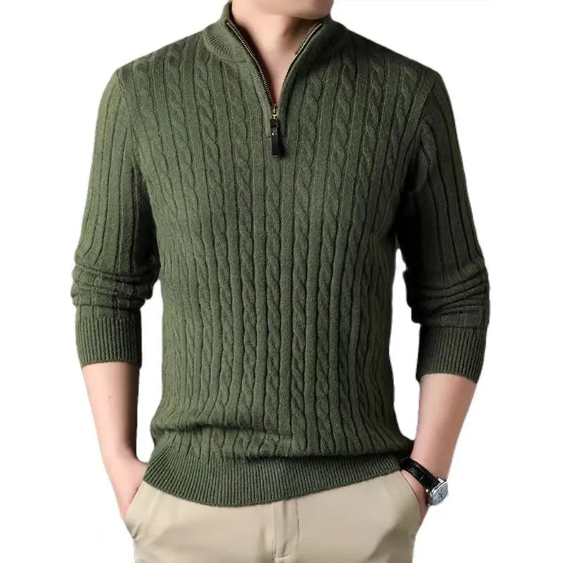 Elegancki Sweter Męski z Zamkiem i Warkoczowym Wzorem