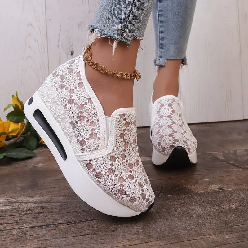 Damskie Ażurowe Buty Slip-On z Platformą