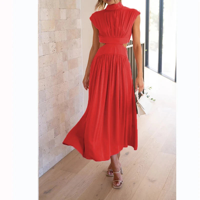 Elegancka Sukienka Midi z Wycięciami w Talii