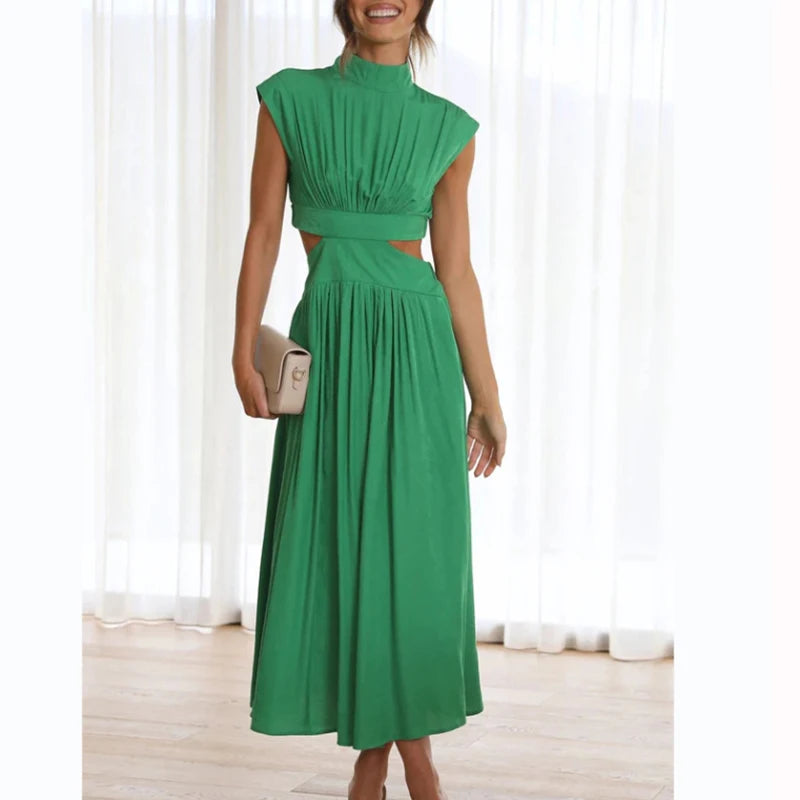 Elegancka Sukienka Midi z Wycięciami w Talii