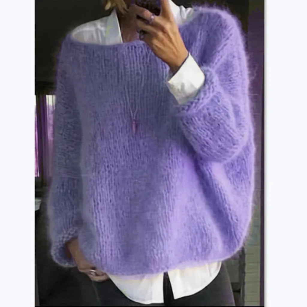 Damski puszysty sweter oversize z szerokim dekoltem – wygoda i styl na chłodne dni