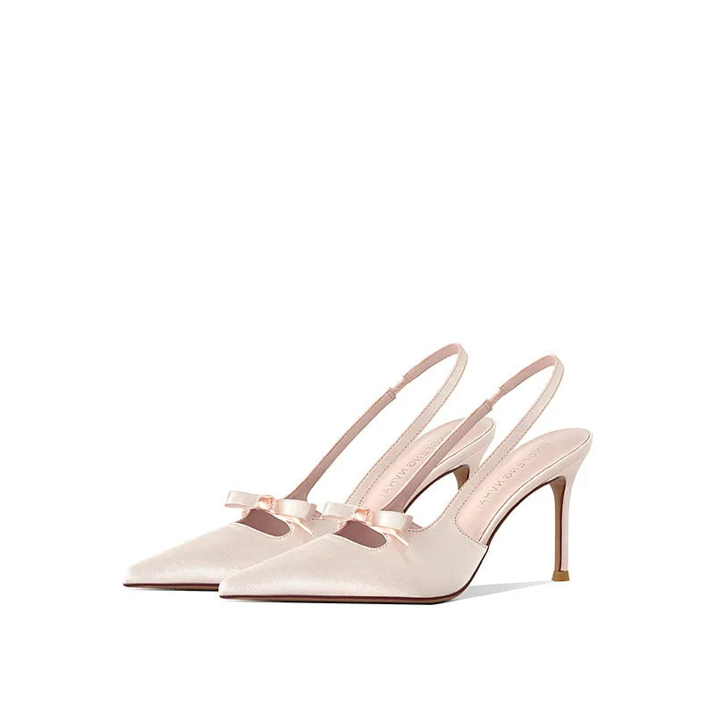 Satynowe Czółenka Slingback na Szpilce z Kokardką – Eleganckie Damskie Szpilki