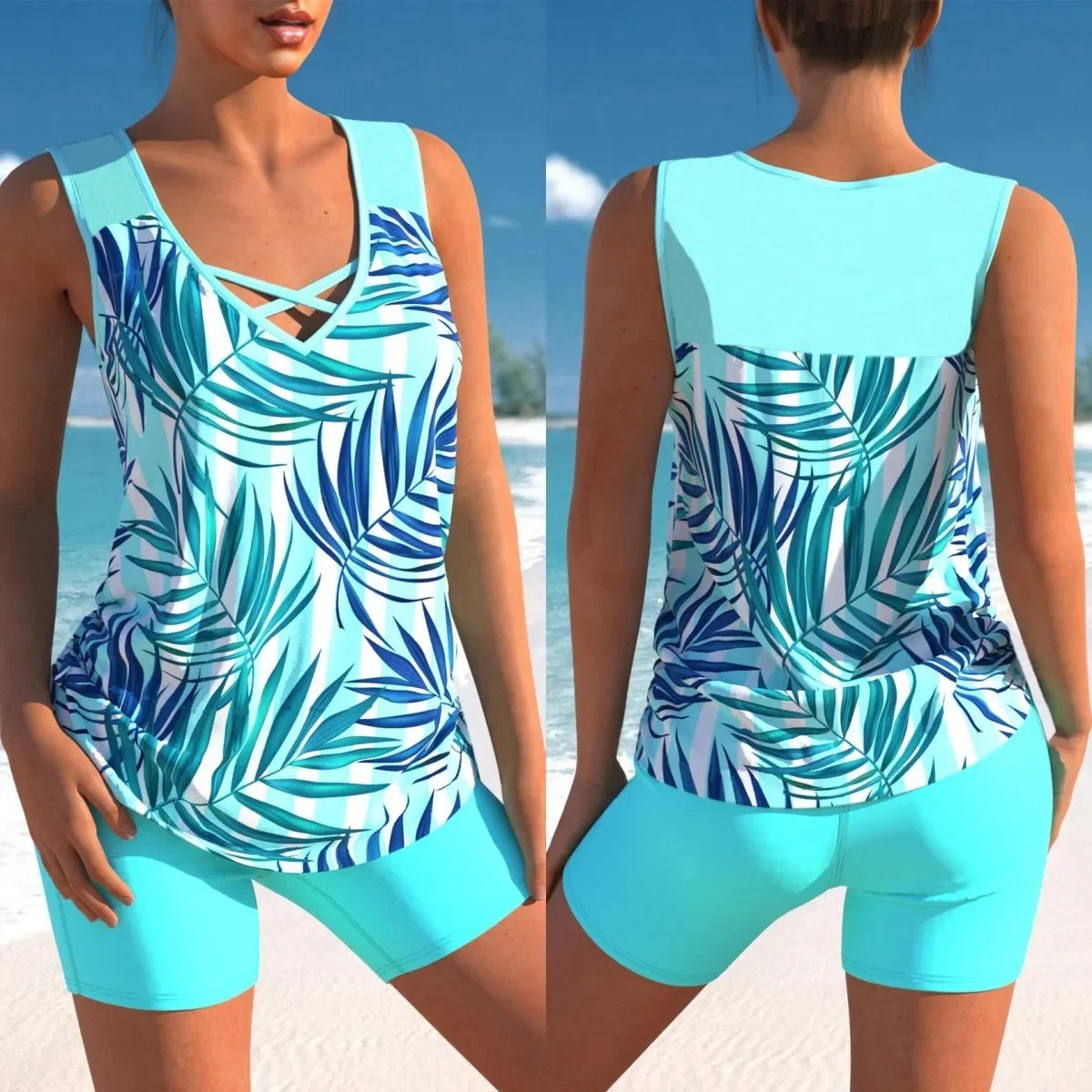 Dwuczęściowy kostium kąpielowy z topem i szortami