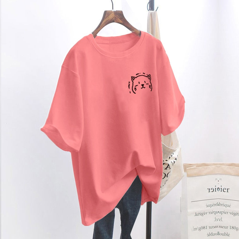 Damski Oversize T-shirt z grafiką kota