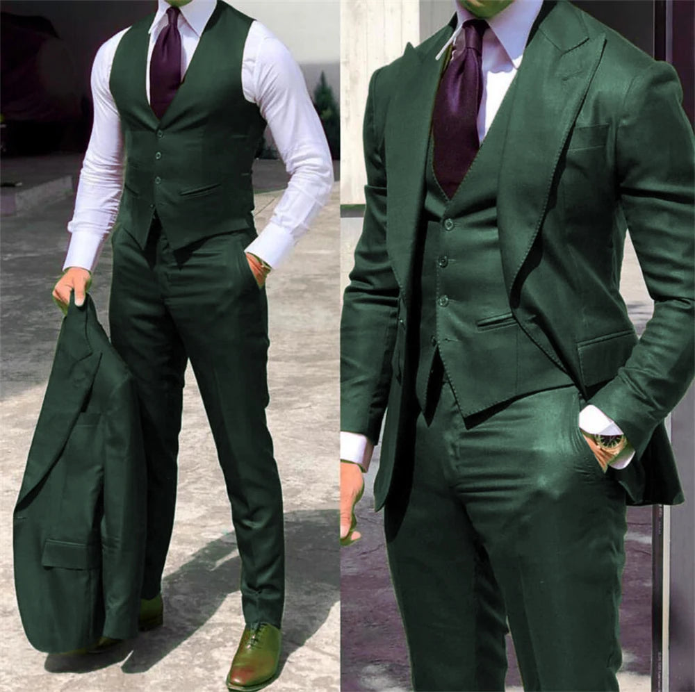 Męski garnitur trzyczęściowy slim fit – elegancki komplet z marynarką, kamizelką i spodniami