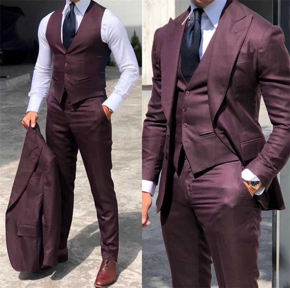 Męski garnitur trzyczęściowy slim fit – elegancki komplet z marynarką, kamizelką i spodniami
