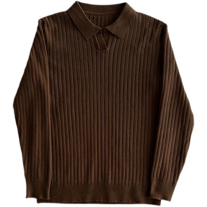 Elegancki Męski Sweter Polo z Długim Rękawem