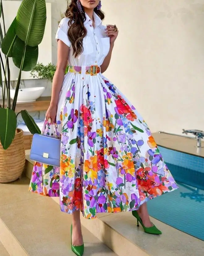 Elegancka sukienka midi z kwiatowym wzorem