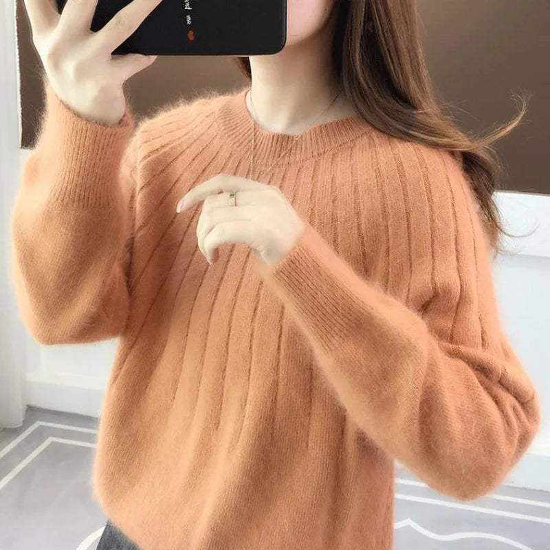 Damski sweter kaszmirowy miękki oversize elegancki pulower prążkowany