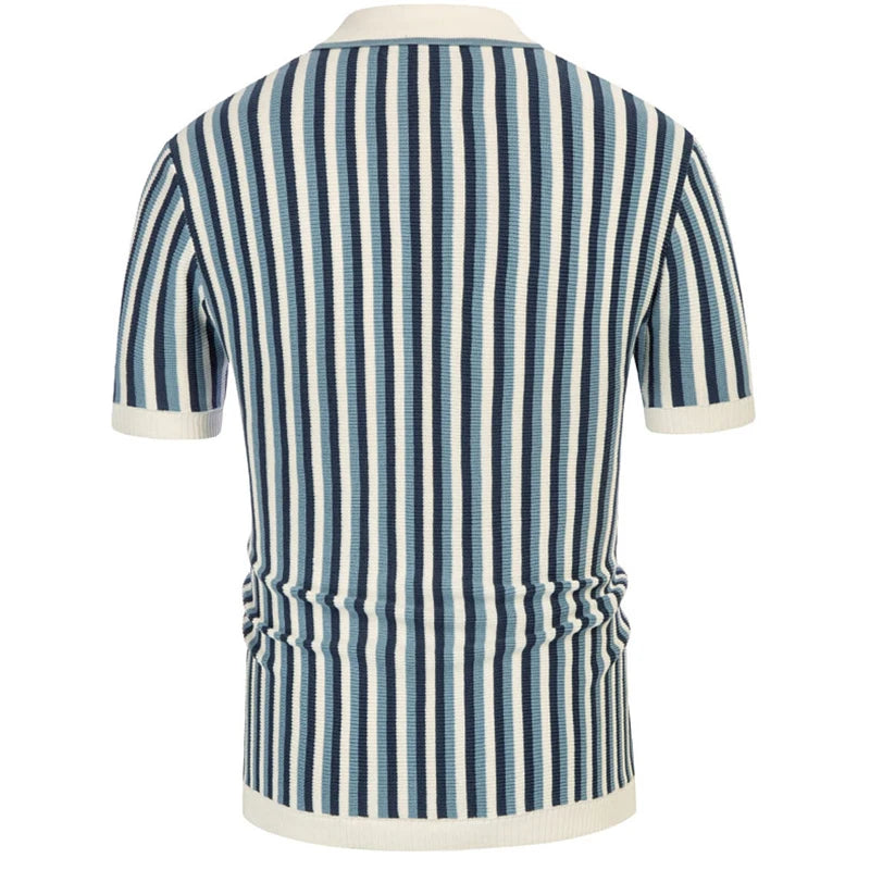 Męska Koszula Polo z Krótkim Rękawem i Pionowymi Paskami