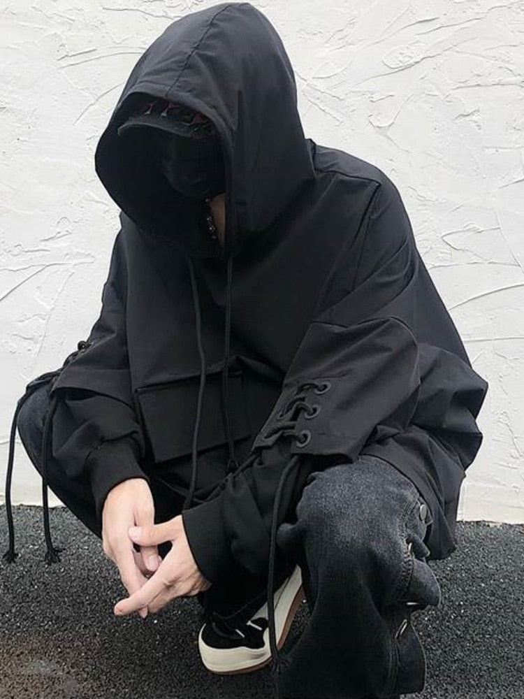 Męska Oversize Bluza z Kapturem i Wiązaniami