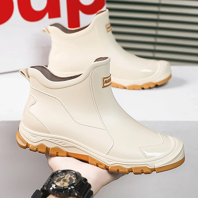 Męskie kalosze gumowe wodoodporne – elastyczne buty z antypoślizgową podeszwą