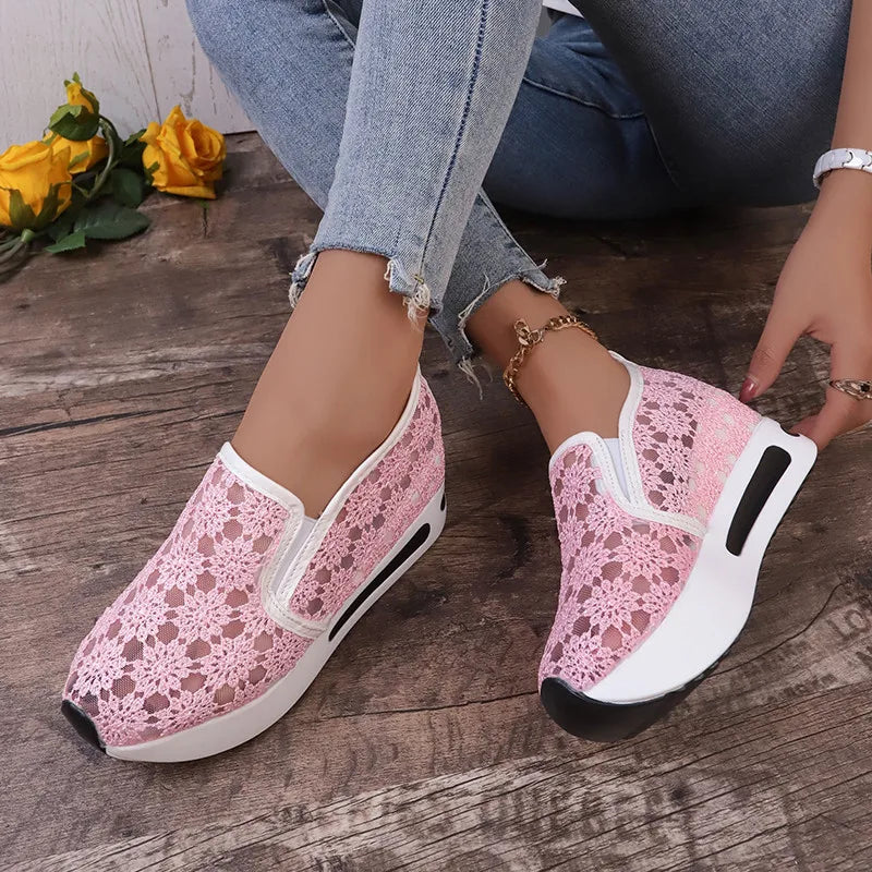 Damskie Ażurowe Buty Slip-On z Platformą