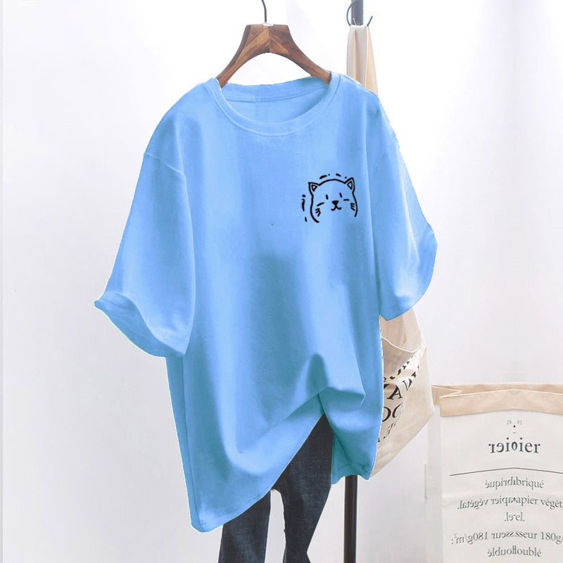 Damski Oversize T-shirt z grafiką kota