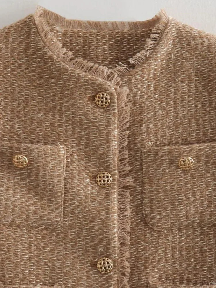 Damska tweedowa marynarka w stylu eleganckim