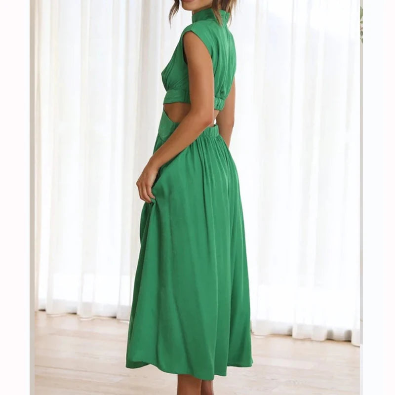 Elegancka Sukienka Midi z Wycięciami w Talii