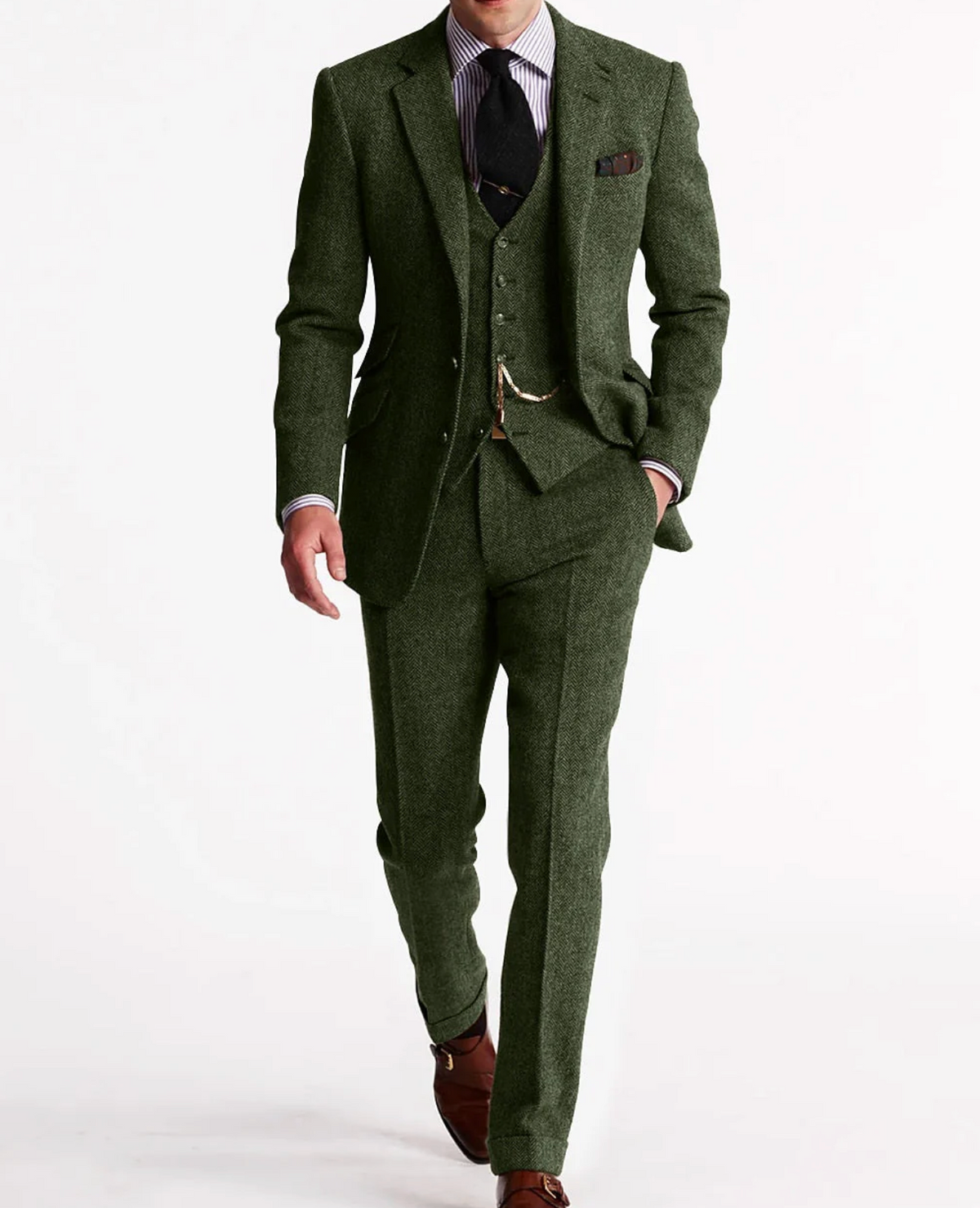 Męski garnitur 3-częściowy slim fit – elegancki komplet biznesowy z marynarką, kamizelką i spodniami